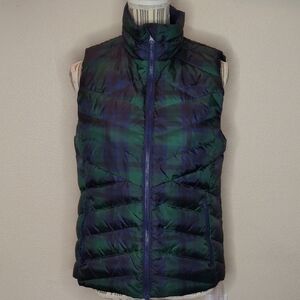 Piper By Smartpak Plaid Riding Puffer Vest in Green and Blue, Size Medium